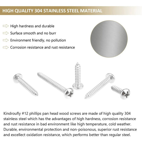 Heavy Duty Size 12 Phillips Pan Head Self Tapping Screw And Wood Screw Assortment Kit featuring 304 stainless steel screws for durability.