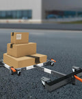 Heavy Duty Fully Adjustable Mobile Base Kit With Universal Steel Caster Wheels For Moving Shop Tools Machinery Rack Gear Server Setup Up To 600 Lb, loaded with cardboard boxes.