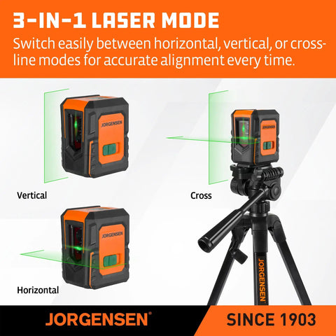 Pro Grade Laser Level With Tripod, 100 Ft Range, Dual Module Self Leveling Cross Line, Vertical And Horizontal Lines, 360 Degree Magnetic Base, Green Laser For Picture Hanging, Tile, Home Renovation, Indoor Projects