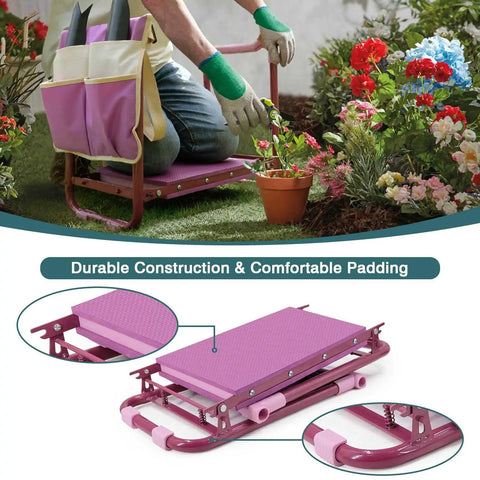 Fold Away Garden Kneeler And Seat With Tool Pouch 2 In 1 Stool for easy kneeling or sitting, lightweight, foldable for outdoor care
