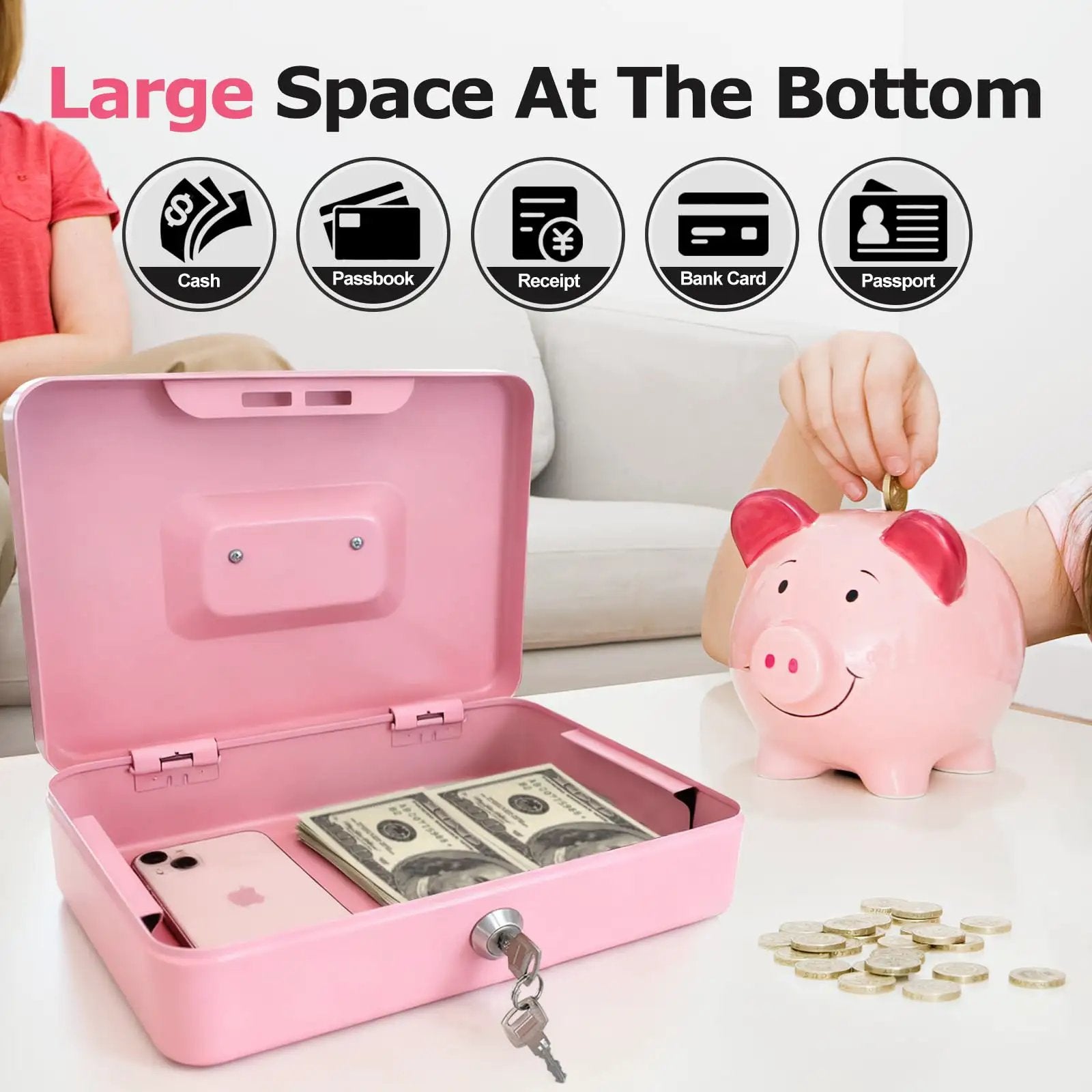 8 Inch Cash Box | Heavy Duty Pink Safe ✓