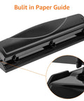 Three Hole Punch For Office And Home Use No Fuss Ten Sheets Puncher with built-in paper guide and black finish
