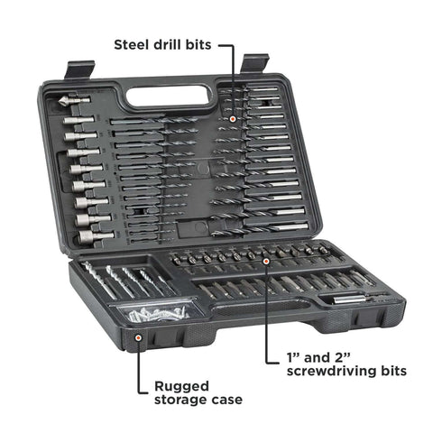 BLACK+DECKER 109-piece drill and screwdriver bit set in rugged storage case