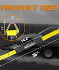 Image showing size dimensions of a 4 Pack 2 Inch By 36 Inch Premium Axle Straps With D Ring Adjustable Tire And Wheel Tie Downs.