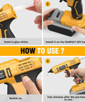 Cordless Hot Glue Gun That Works With Dewalt 20V Batteries 100W Tool Only Rapid Heat No Wires Includes 30 Glue Sticks How To Use