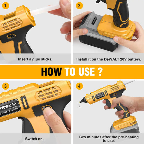 Cordless Hot Glue Gun That Works With Dewalt 20V Batteries 100W Tool Only Rapid Heat No Wires Includes 30 Glue Sticks How To Use