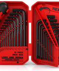 41 Piece Hex Key And Torx Wrench Set With Torque Handle in red storage case, SAE and Metric L Shaped Allen Keys, T9-T50 Torx