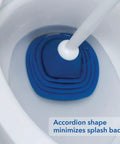 Top Shelf Toilet Plunger With No Drip Carrying Caddy And Suction Lock Seal That Kicks Gnarly Drain Clogs Swift While Preserving Your Restroom From Messy Splash Back During Routine Home Care Tasks in blue, shown minimizing splash back.
