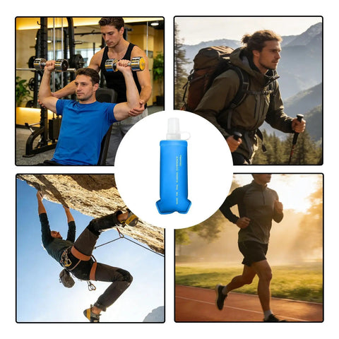 Foldable Soft Water Bottle That Is Leakproof And Packable For Travel Hikes And Camping Ultra Flexible Pouch Design for active use
