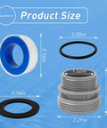 Components of 40mm to 1-1/2 Inch Hose Conversion Kit For Intex Coleman Above Ground Pools with size dimensions labeled.