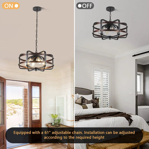 Dope Industrial Black 4 Light Cage Chandelier For Dining Room And Kitchen Farmhouse Rustic Pendant Light Fixture installed in room