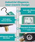 Front view of DUOYI DY519 3-in-1 HVAC digital manifold gauge with green body, anti-slip silicone grip, and mirror screen
