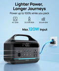 Ultra Portable Power Station 600W Peak 1200W, 288Wh LiFePO4 Solar Generator charging in wall outlet