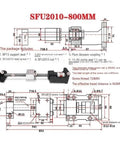 SFU2010 800mm ball screw assembly diagram with BF15 support seat and motor coupling for CNC linear motion