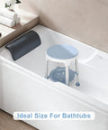 Shower Chair For Inside Shower With 360 Degree Rotation And Storage Tray in white bathtub next to black headrest