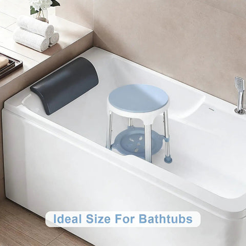 Shower Chair For Inside Shower With 360 Degree Rotation And Storage Tray in white bathtub next to black headrest