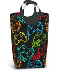 Colorful Silhouettes Laundry Basket With Handles, 50L Large Hamper For Dirty Clothes And Toys, joystick pattern design