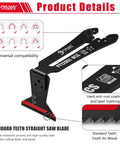 Universal Oscillating Saw Blades 1-11/32 Inch 90 Degree Reach For Tight Corners HCS 65Mn High Carbon Steel Patented Design Do It All Multitool Blades For Narrow Cuts 3 Pack straight blade with universal fit, anti-rust coating, and wood/PVC use