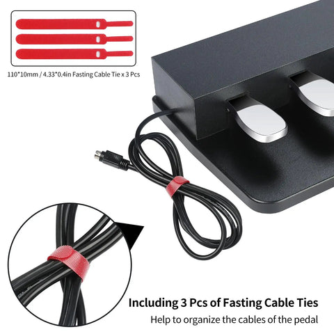 Portable 3 Pedal Unit For Digital Pianos With Soft Sostenuto And Sustain Pedals, Cable Ties, Casio PX Series Compatibility, Black