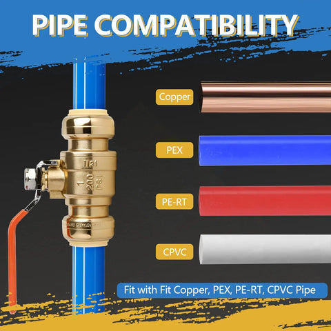 Three Quarter Inch Push To Connect Ball Valve Pack Of 5, No Tools Needed, Full Port Water Shut Off Valve with pipe compatibility