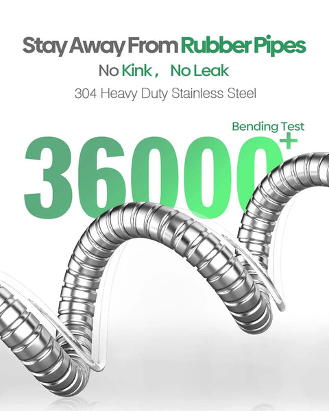 Close-up of Durable 10 Ft Stainless Steel Garden Hose With No Kink Design Metal Water Hose Extension showcasing bending test