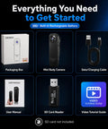 Compact Wearable Body Cam With Straight Up 1080p Hd Clips And Reliable Infrared Night Vision For Security Teams Or Road Warriors Featuring Extended Battery Life And Smooth Loop Recording No Stress At All with accessories including packaging box, user manual, cable, and SD card reader.