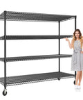 Heavy Duty Rolling Wire Shelving Unit With Wheels For Garage Storage Adjustable Metal Rack 2640 Lb Capacity, four tier design.