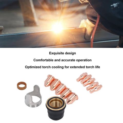 Durable Keenso Plasma Cutting Torch Consumables Set For Ipt45 With Brass Tips includes nozzles and holder for efficient metal cutting.