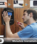 Man installing Level Two Electric Vehicle Charger Station Featuring 240V And 40A Wiring on wooden wall.