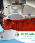 Gen III IV LS Billet Oil Cooler Block Off Plate Silver Finish Seals Oil Pan Prevents Leaks And Delivers Easy Plug And Play Engine Install For LS Builds For Maximum Reliability. silver aluminum plate with screws on LS engine oil pan