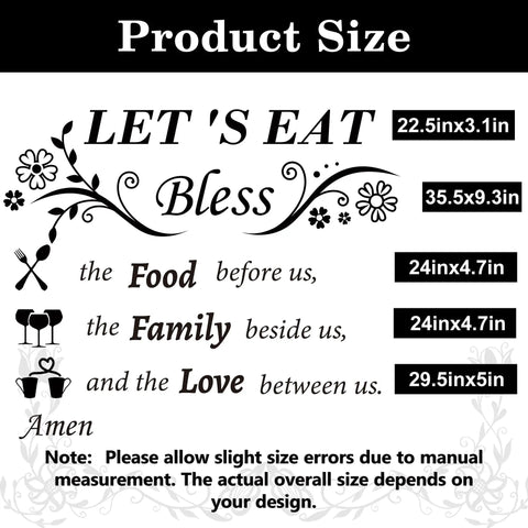 Kitchen Wall Decals Lets Eat Dining Room Wall Stickers With Bless The Food Before Us Size Chart Outline