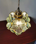 Petals Tiffany Style Stained Glass Ceiling Pendant Light With Eight Inch Lampshade In Textured Aqua Blue Cherry Blossom Finish