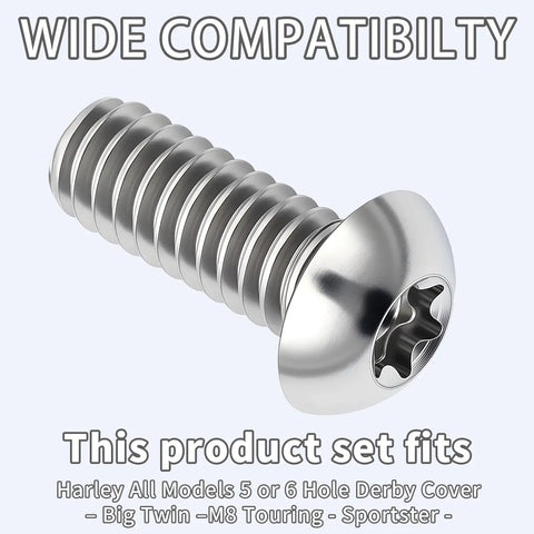 Heavy Duty Torx Titanium Alloy Bolts For Harley Derby Cover 5 Or 6 Hole Pattern showing a close-up of a T27 titanium bolt.