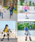 Children using inline skate replacement wheels 60mm 82-88A with ABEC-7 bearings for indoor skating and scooter training wheels.