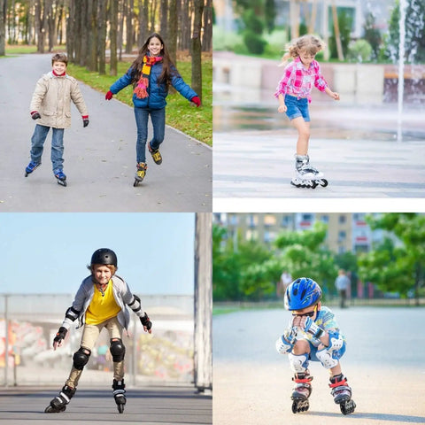 Children using inline skate replacement wheels 60mm 82-88A with ABEC-7 bearings for indoor skating and scooter training wheels.