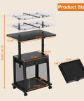 Height Adjustable Standing Desk On Wheels With Drawer And Storage, black portable podium with measurements and caster wheels