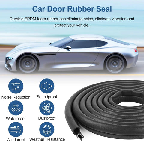 Automotive door weather stripping seal coil, black EPDM foam rubber with top bulb, 10 ft for car/boat/truck doors