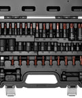 All In One Master Torx Bit Socket Set 42 Piece Heavy Duty High Torque Auto Mechanic Kit in case with labeled compartments.