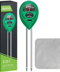 3 In 1 Soil Moisture Meter And pH Tester With Light Sensor shown with box and cloth. Battery-free design for garden and lawn use.