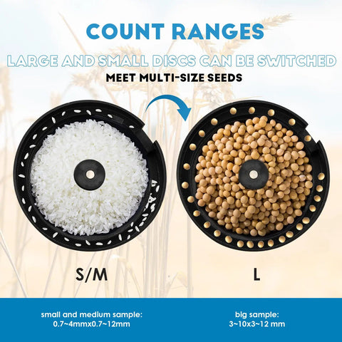 Cgoldenwall Automatic Grain Counter Machine Microcomputer Digital Scale for Rice Seeds, Soybean, and Corn with switchable discs.