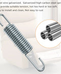 Straight Up Heavy Duty Replacement Recliner Chair Tension Springs With Long Neck Hook Style And Forty Five Degree Bend, Hella Durable Galvanized Steel Wire For Quick Furniture Mechanism Repair, Pack Of Two, close-up of galvanized steel spring.