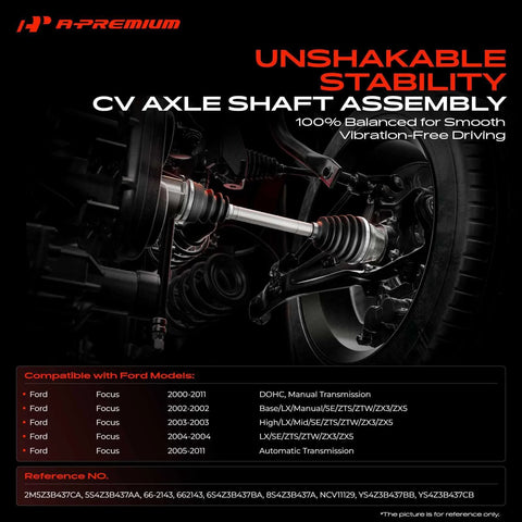 Ford Focus Front Left CV Axle Shaft Assembly For 2000 Through 2011 Models With 2.0L 2.3L And 2.5L Engines, installed view