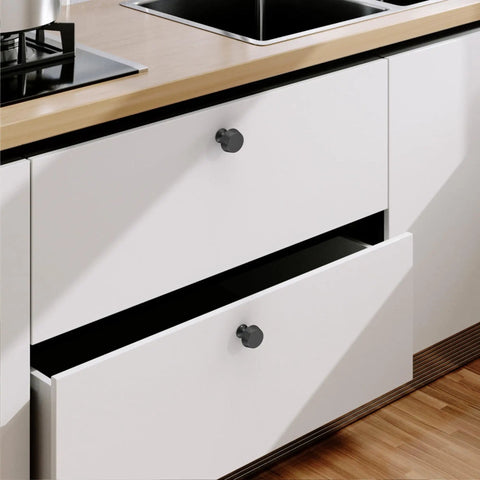 Matte Black Cabinet Knobs 10 Pack Kitchen Drawer Hardware Modern Cabinet Pulls Bathroom Vanity Set With Screws on white drawers.