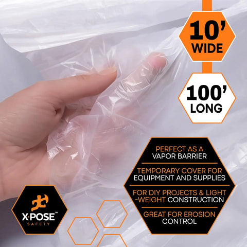 Clear Plastic Sheeting Roll 10 Foot By 100 Foot Heavy Duty 5.2 Mil Poly Sheet Waterproof Dustproof Vapor Barrier