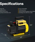 Heavy Duty 1/4 Hp 3.5 Cfm Hvac Air Conditioning Vacuum Pump Featuring Single Stage Rotary Vane Design That Runs No Sweat With 110V Power with dimensions shown.
