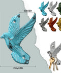 Set Of Six Slick Flying Bird Cast Iron Wall Hooks Featuring Hella Distressed Rustic Finish Decorative Mounted Hanging Hardware in blue