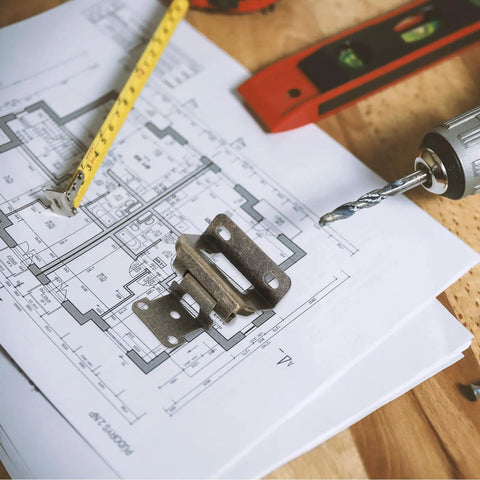 Building plans with drill and Semi Concealed Self Closing Cabinet Hinges With Autoclosing Mechanism Half Inch Overlay Two Pack Steel