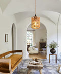 Plug And Play Pendant Light Hand Braided Natural Hemp Rope Hanging Lamp Industrial Farmhouse Style With Toggle Switch For Dining Room Kitchen, suspended in a cozy entryway.