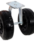 8 Inch Black Flat Free Swivel Caster With Dual PU Foam Wheels And Roller Bearings Heavy Duty 660 Lbs Load Capacity Zinc Plated Industrial Caster For Rough Floors And Fragile Equipment Transport, dual wheel view