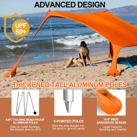 Grab And Go Pop Up Beach Tent 10 By 10 Ft Shade Sun Shelter UPF 50 Plus Windproof Waterproof Canopy at beach with aluminum poles